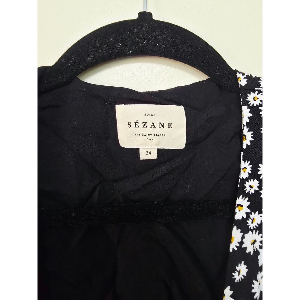 Sézane Norabel Daisies Mini Dress Women’s 34 US 2 Black Floral - Picture 4 of 8